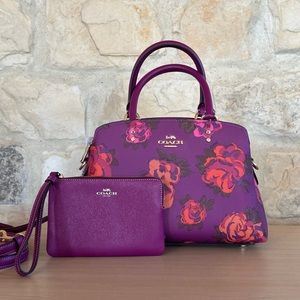 Coach jumbo floral Lillie small satchel&wristlet NWT Authentic